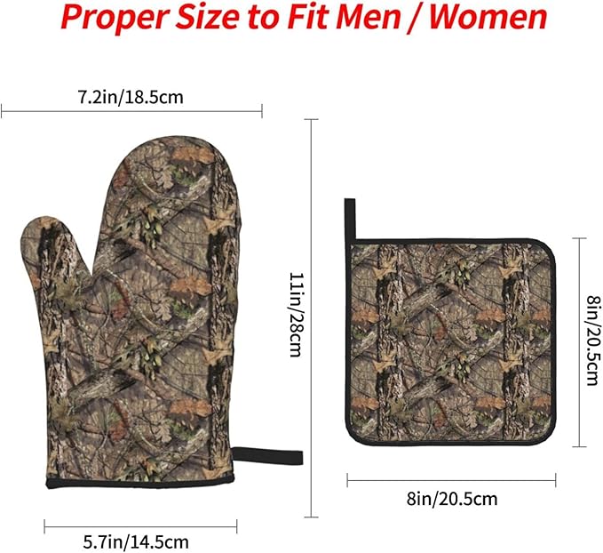 Camo Camouflage Forest Oven Mitts and Pot Holders Set of 4, Oven Mittens and Potholders Heat Resistant Gloves for Kitchen Cooking Baking Grilling BBQ