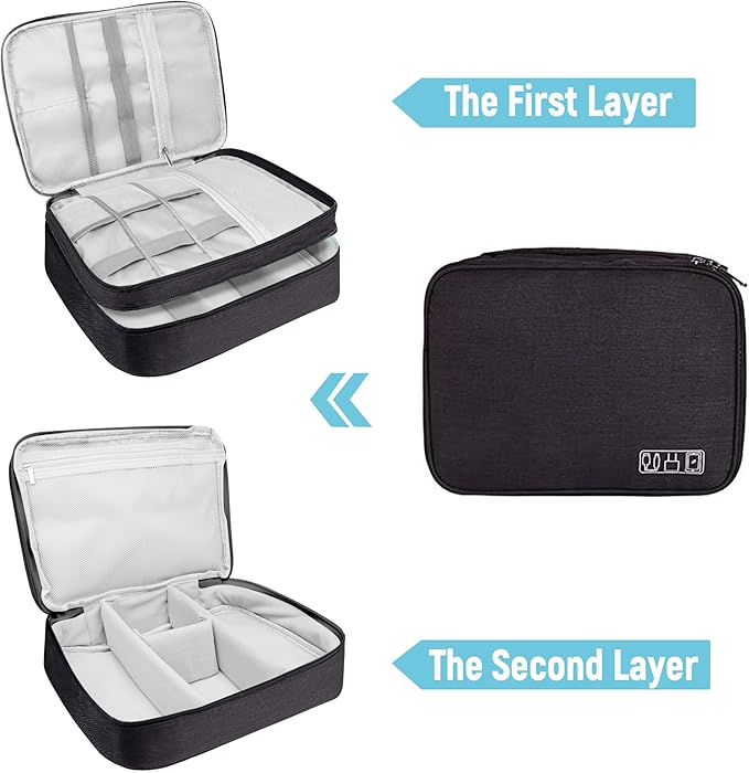 Lcsmaokin Electronics Travel Organizer, Large Double Layer Portable Waterproof Travel Organizer Bag for Charging Cable Storage, Ipad, Power Bank, Hard Drive etc, for Travel, Business ,5pcs Cable