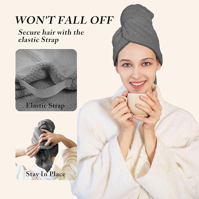 Wuwahold Microfiber Hair Towels, Waffle Hair Towel Set, Super Soft Highly Absorbent, Sturdy Quick Drying Turbans for Long, Thick, Curly Hair (2 Pack, 40" x 20")