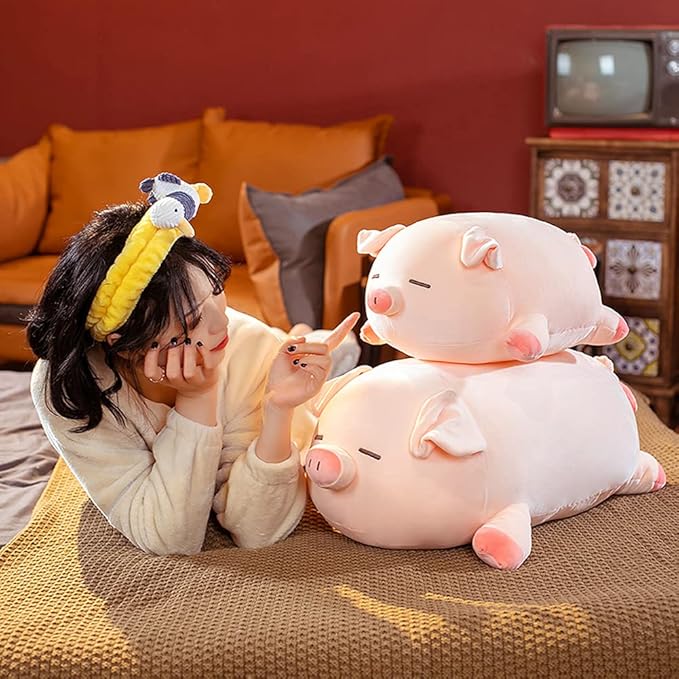 lannery Pig Stuffed Animal Hugging Pillow, Soft Fat Pig Plush Toy Gifts for Kids, Valentine, Christmas (Sleeping Eyes, 15.7")