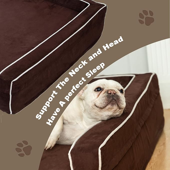 Mama halo Orthopedic Foam Dog Beds for XXL Dogs Up to 160 lbs, XXL Dog Couch with Bolster, Washable Pet Bed Sofa with Removable All-Over Water-Resistant Cover & Non-Slip Bottom (XX-Large, Chocolate)