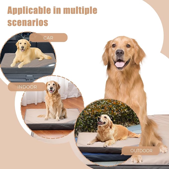 OUPEIWAWA Orthopedic Outdoor Waterproof Dog Beds for Large Dogs, Washable Pet Bed with Egg Crate Foam Pet Bed Mat for Crate and Removable Oxford Fabric Cover,41"x 29",Beige