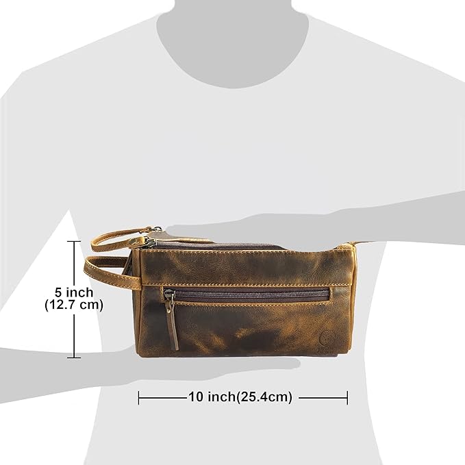 Rustic Town Leather Wash Bag for Men - Travel Toiletry Bag - Shaving Dopp Kit Toiletries Organizer - Leather Makeup Bag for Women