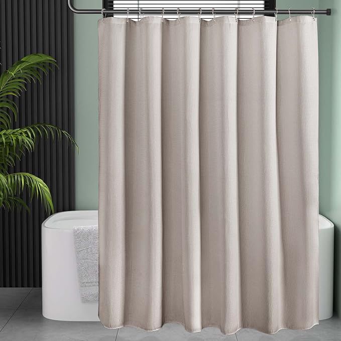 AmazerBath Waffle Shower Curtain 78 Inches Long, Khaki Shower Curtain Fabric Heavy Duty 240GSM, Hotel Quality Bathroom Shower Curtains Tan, 72 x 78 Inches