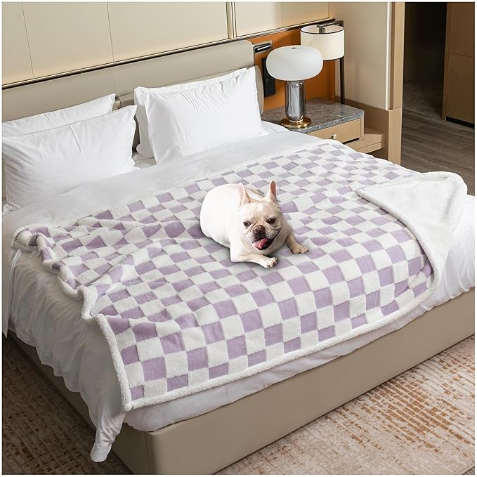Maidewow Waterproof Pet Blanket,Dog Bed Covers Couch Sofa Stylish Jacquard Pets Throw Blankets for Puppy Cats Washable Reversible Furniture Protection Covers (Purple Check,XL)