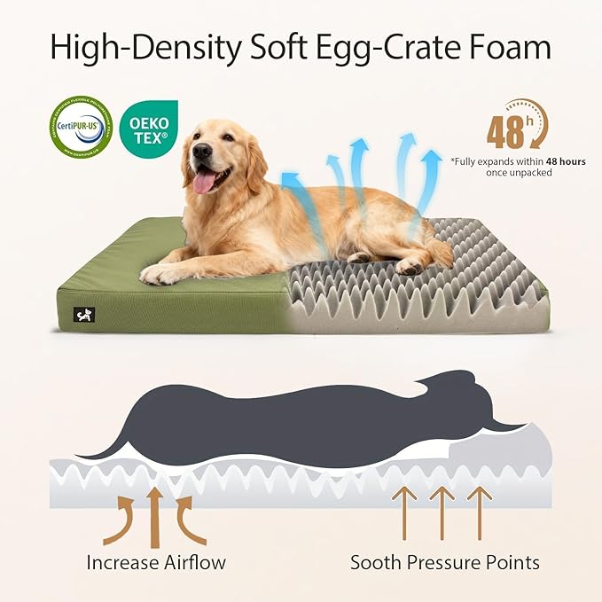 Sytopia 42 Inch Indestructible Dog Beds for Large Dogs, Canvas Outdoor Chew Proof Dog Bed, XL Orthopedic Pet Bed with Waterproof & Washable Removable Cover, Non‑Slip Bottom, Green
