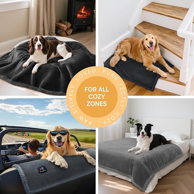 Luciphia Waterproof Bed Blanket Washable,Soft Sherpa Fleece Puppy Reversible Throw Blankets for Small Dog Cat,Furniture Cover Protector Couch Bed from Liquid Pee and Pet Fur, Light Grey, 40" x 28"