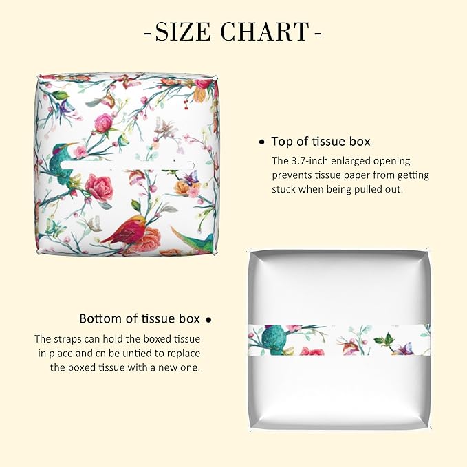 Flowers and Butterflies Tissue Box Holder Birds on Branch Tissue Box Cover Square Leather Tissue Holder Organizer Portable Decorative Facial Paper Case for Home Office Bathroom Vanity Countertop