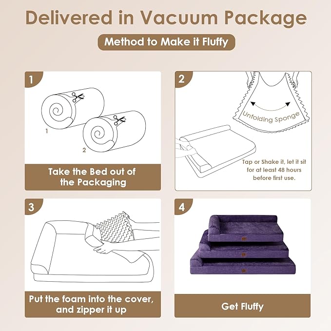 EHEYCIGA Extra Large Dog Bed Othorpedic, Memory Foam XL Dog Bed with Washable Removable Cover, Waterproof Pet Sofa Couch XLarge Size Dogs with Nonskid Bottom, 44x32x6.5, Purple
