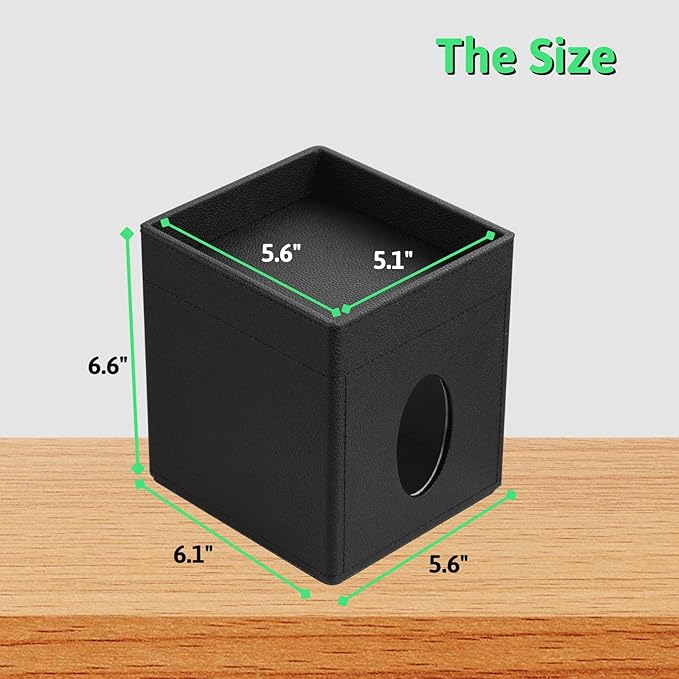 Lorteme Tissue Box Cover, PU Leather Square Tissue Box Holder with Upper Storage Tray for Bathroom/Countertop/Nightstand/Office Table - Black