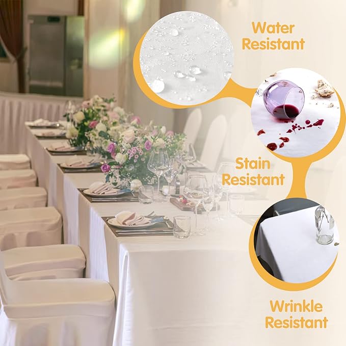 BRILLMAX 10 Pack White Tablecloths for 8 Foot Rectangle Tables 60 x 126 Inch - 8ft Rectangular Bulk Linen Polyester Fabric Washable Cloth Cover for Wedding Reception Banquet Birthday Party