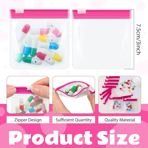 24 Pieces Pill Pouch Bags Zippered Set Reusable Translucent Medicine Organizer Sealing Travel Plastic Bags with Slide Lock for Storage(Pink)