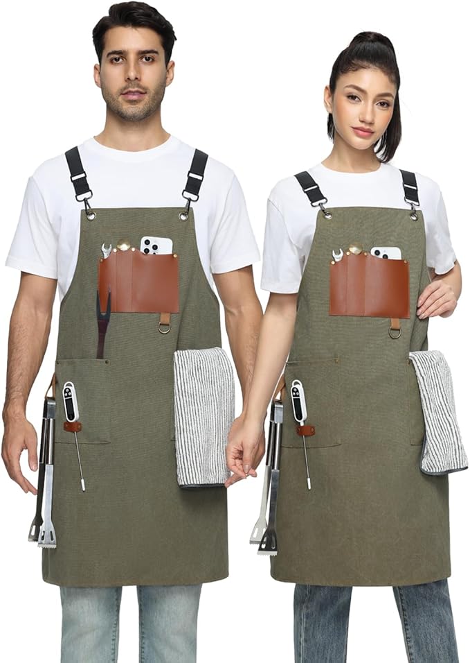 Kitchen Apron - 3 Large Pockets, Cross Back Apron With Adjustable Straps, Cooking Kitchen Chef Apron For Women And Men, Wear-Resistant & Easy To Clean.(Dark Green)
