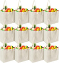 Reginary 12 Pack Canvas Grocery Bag Large Blank Shopping Tote Bags Reusable Pouches Bulk with Handle, 14 x 14 x 7.9''