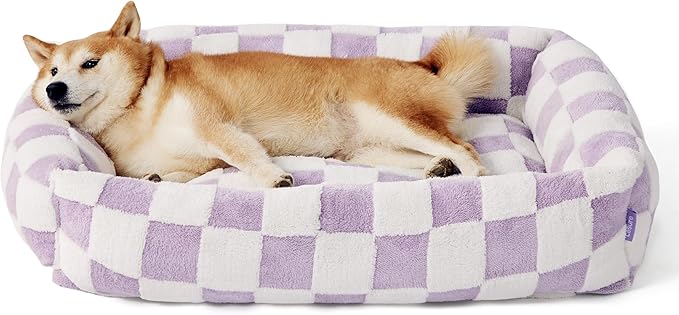 LE SURE Cute Dog Bed for Large Dogs - Washable Pet Beds,Cozy Rectangle Orthopedic Sofa with Jacquard Shaggy Plush & Anti Slip Bottom,36x27x8inches