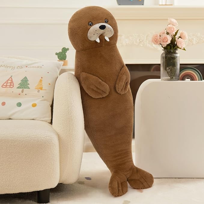 MorisMos Long Walrus Plush Body Pillow 39.3", Cute Walrus Stuffed Animal Cuddly Soft Sleeping Throw Pillow Toy Gift for Kids Girlfriend Birthday Christmas