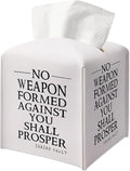 Christian Decorative Tissue Box Cover Square, Facial Paper Organizer, Inspirational Gift Ideas for Friends, No Weapon Formed Against Me Shall Prosper, Bathroom Office Decor-(5.2 Inches)