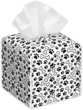 Animal Paws Tissue Box Cover,Dog Bones PU Leather Tissue Box Holder Square,Modern Home Decoration for Bathroom Living Room Kitchen Office Car,5.2"×5.2"×5.2"