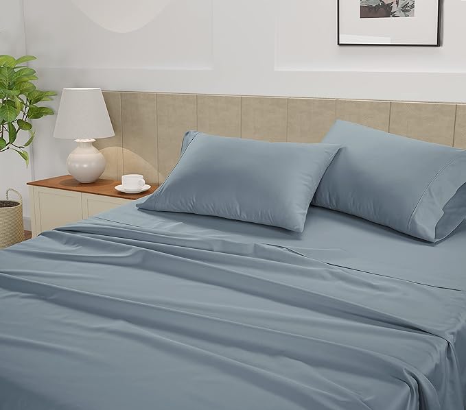 LANE LINEN Full Sheet Set – 450 Thread Count 100% Cotton Cooling Sheets, Soft Sateen Weave, 15” Deep Pocket Fully Elasticized Fitted Sheet, Breathable Sheet & Pillowcase Sets, French Blue