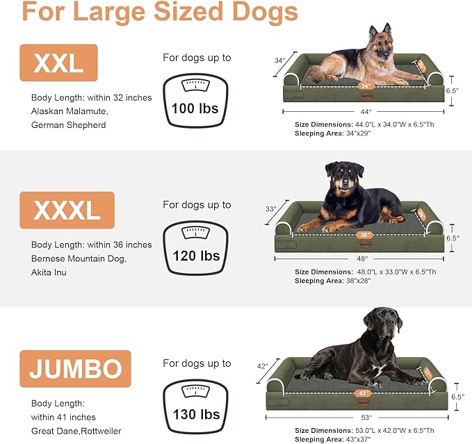 Large Dog Bed Orthopedic Washable: Extra Large Sized Beds for Jumbo Dogs Egg Crate Foam Sofa Couch Waterproof Removable Cover - Dark Green