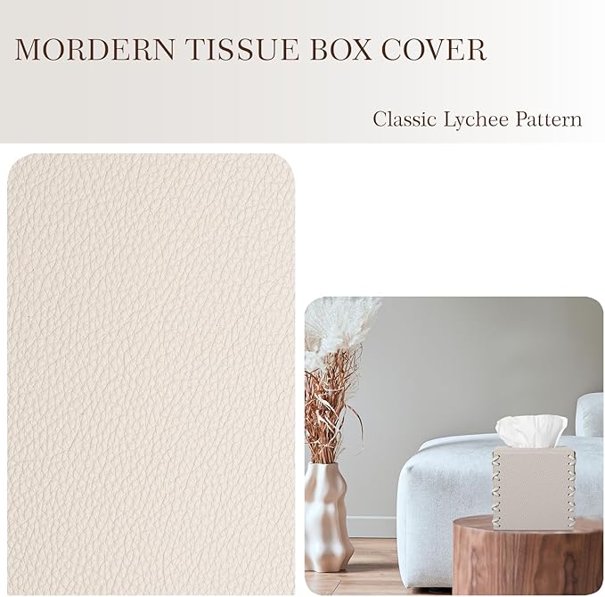 Tissue Box Cover PU Leather Tissue Holder Square Decorative Home Decor Cube Boxes for Bathroom, Kitchen, Nightstand, Office Desk Essentials, Griege