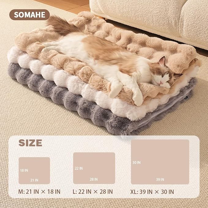 Cat Blanket for Indoor Cats Ultra Soft Plush Faux Fur Kitten Blankets Machine Washable Reversible Pet Throw Protector for Couch Furniture 21"X 18" Milk White