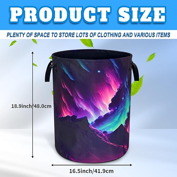 Beautiful Aurora Mountain Laundry Basket Oxford Cloth Laundry Hamper With Handle Foldable Portable Clothes Storage Basket 18.9 X 16.5 In Storage Bag For Laundry Room/Bathroom/Bedroom/Dormitories