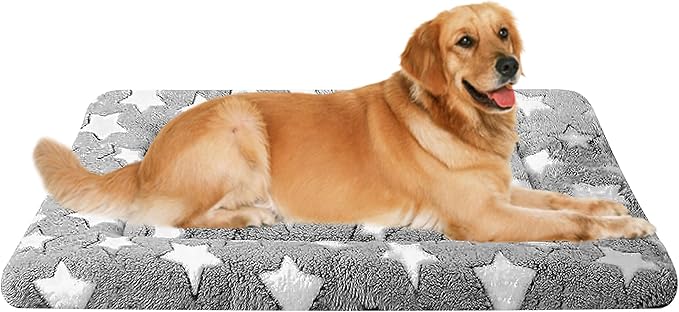 Fogkiss Dog Bed Mat, Reversible Crate Pad & Durable Dog Bed - Machine Washable Kennel Mat with Ultra Soft for Large Dogs (Cool/Warm), 35" x 23", Grey&Star