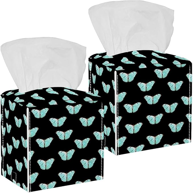 2 Pack Butterfly on Black Background Tissue Box Cover,Tissue Box Cover, Tissue Box Holders, Tissue Holder for Bathroom