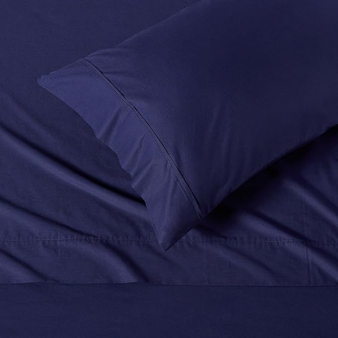 Amazon Basics Organic Cotton Sheet Set with 1-Piece Pillowcase, Navy Blue, Twin XL