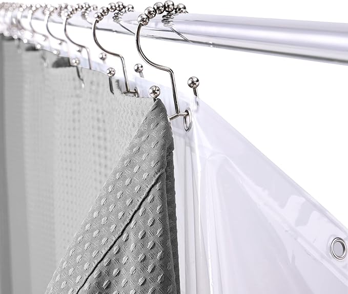 LaCyan 3-in-1 Waterproof Waffle Weave Shower Curtain Set 72x72, 258GSM Heavy Duty Fabric with Clear PEVA Liner (3 Magnets) & 12 Stainless Steel Double Hooks, Hotel Style Bathroom Upgrad