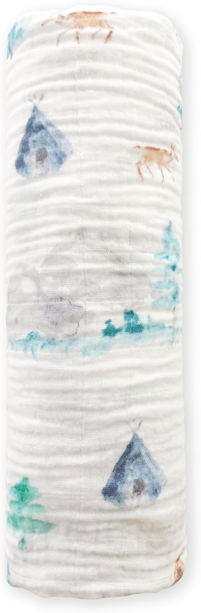 SwaddleDesigns Cotton Muslin Swaddle Blanket, Receiving Blanket for Baby Boys & Girls, Best Registry Gift, 46x46 inches, Watercolor Denim Mountains & Trees