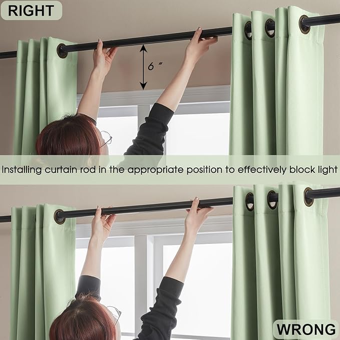 Rutterllow 100% Blackout Curtains 2 Panels Set, Heat and Full Light Blocking Drapes with Grommets for Bedroom, Thermal Insulated Window Treatment Drapes for Living Room (Sage Green, 52x96inch)