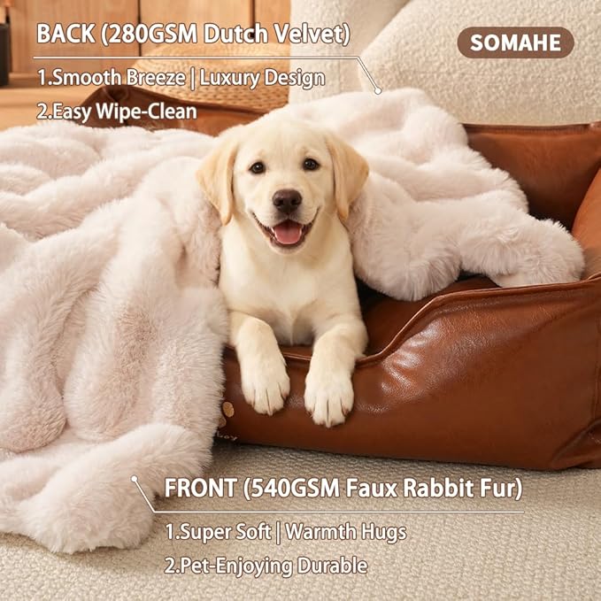 SOMAHE Dog Blanket Self-Warming Throw for Medium & Large Dogs, Dual-Side Sherpa Plush, Thick Crate Bed Cover & Car Seat Mat, Anti-Static Machine Washable No Shrink, 39x30 Inch White