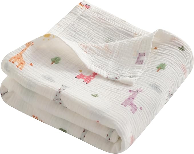 NTBAY 2 Layer Muslin Cotton Baby Swaddle Blanket, 42x60 Soft and Breathable Receiving for Newborns and Infants, Perfect for Crib, Stroller, Travel, Lightweight Nursery Blanket, Cartoon Giraffe