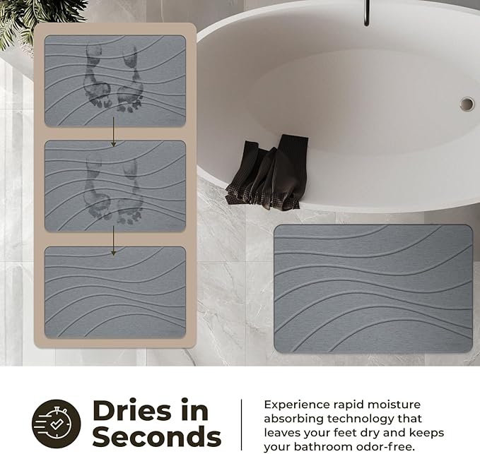 TOSORO - Stone Bath Mat, Diatomaceous Earth Non-Slip Stone Shower Mat - Quick Drying Absorbent Bath Mats for Bathroom - Elegant & Modern Design, Easy to Clean (23.5 x 15) - Graphite