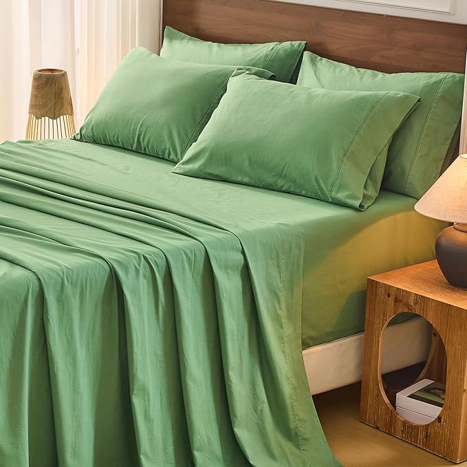 Bedlifes 100% French Flax Linen Sheets Set California King Size-6 Piece Extra Deep Pocket 18-24",Soft Breathable Cal King Bed Sheets with Temperature Regulating & Moisture-Wicking(Sage Green
