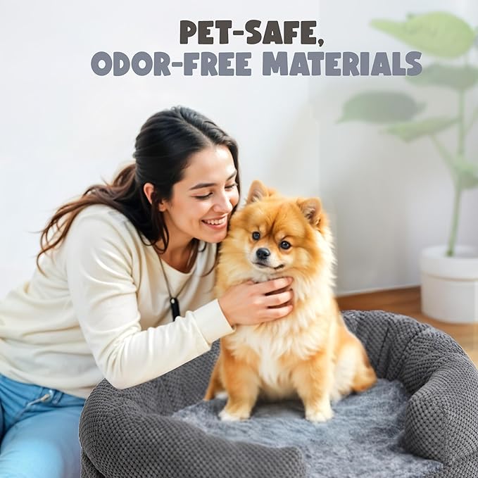 Miorun XL Orthopedic Dog Bed, 52"x40" Extra-Thick 4.7" Egg Crate Foam Couch for Extra Large Dogs, Washable Bolster Sofa Bed, Calming Plush Cover, Round Support Pad, Giant Dog Bed with Removable Cover
