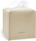 Tissue Box Cover Holder, PU Leather Tissue Box Cover Square with Bottom Belt, Cube Tissue Holder for Bathroom, Modern Organizer for Car, Office, Tabletop (Beige, 14 Leather Patterns)