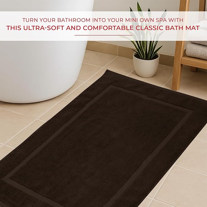RIVERSIDE Bath Mat Set of 2 - Brown Bath Mats 21x34 Inches, Not a Bathroom Rug, 100% Ring Spun Cotton, Super Soft & Highly Absorbent Bathroom Floor Mats