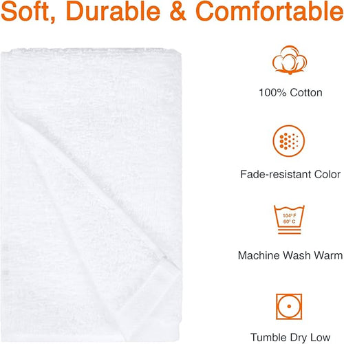 Amazon Basics Soft and Thick Cotton Hand Towels, 16 x 26 in, White, 24-Pack