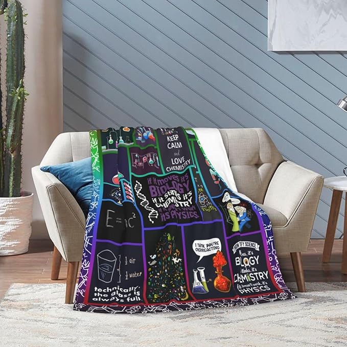 Science Blanket Science Funny Quotes Gifts for Geeks Lover Throw Blanket Cozy Fleece Flannel Lightweight Stuff Plush for Men Women Chemists Physics Adults for Couch Sofa Bed Home Decor 50"x60"