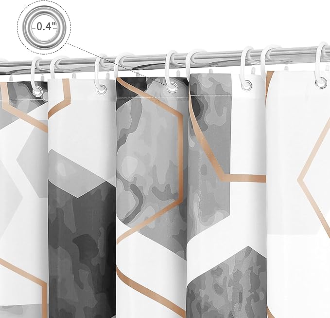 Litabel Modern Extra Long Shower Curtain for Bathroom, Grey Geometric Art Decor Waterproof Bath Curtain, Abstract Fabric Shower Curtain Sets for Home Decor, 72x84 Inch