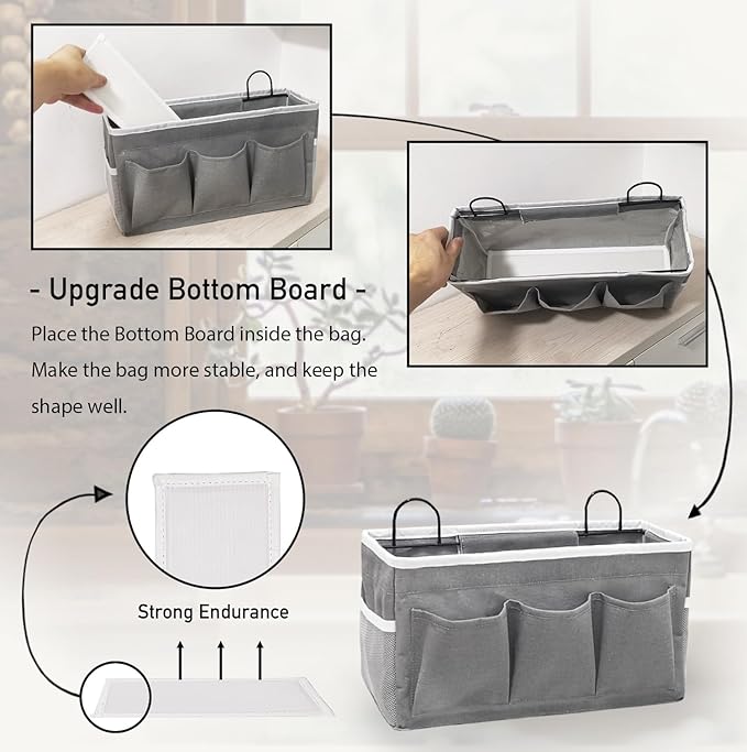 Kanrichu 2pcs 3-pockets Large Wall Hanging Organizer Bag, Linen Fabric Door Hanging Storage Baskets with Pockets, Waterproof Bin for Kitchen, Bedroom, Office, RV Camper (Khaki-3pcs)