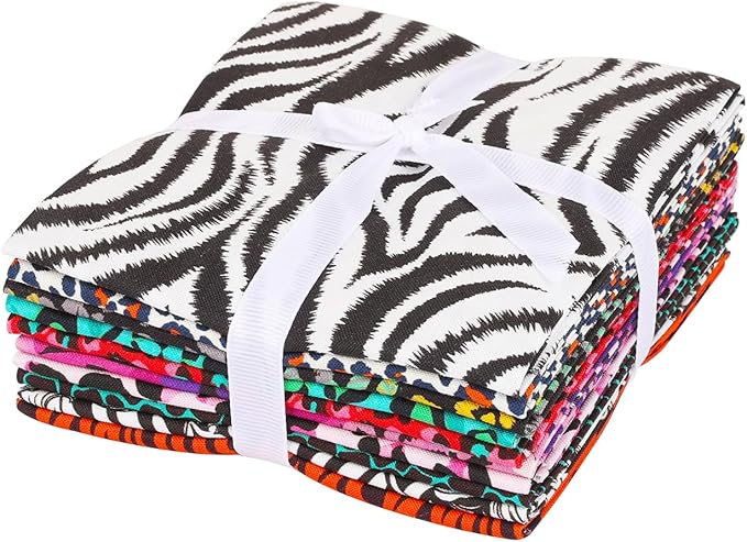 Craftido -25 Options- 100% Cotton Quilting Fabric Bundles 10pcs Fat Quarters 18”x21”-Medium Weight 5.2 oz- Soft Cotton for Quilting, Sewing Project, Patchwork, DIY Crafts – Fancy Animal
