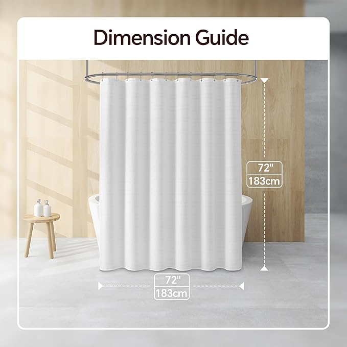 TURKIO White Waffle Shower Curtain, Waffle Weave Striped Shower Curtain Hotel Luxury White Fabric Shower Curtains for Bathroom