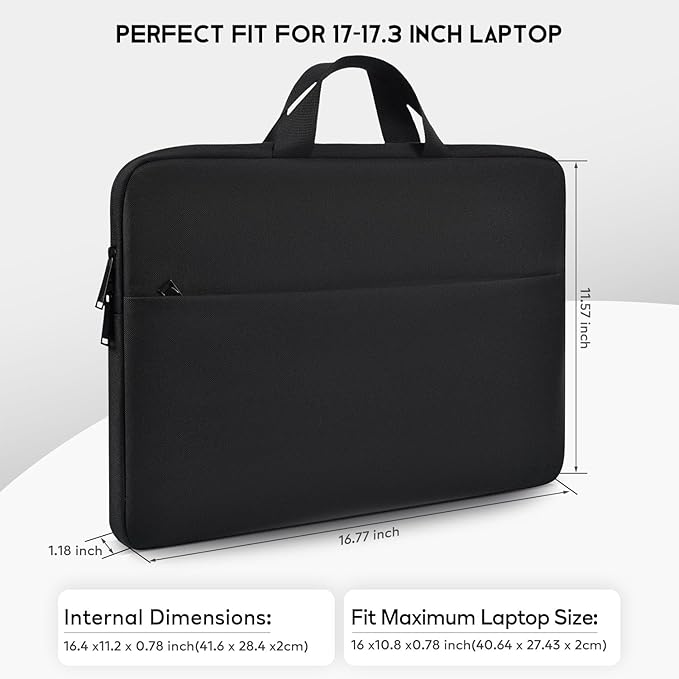 17 17.3 inch Laptop Sleeve Case for 2025 HP 17 inch Touchscreen Computer, HP Envy/Pavilion, Shockproof-Padded Notebook Travel Carrying Laptop Bag with Accessory Pockets, Black
