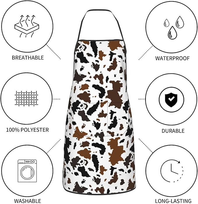 Cow Print Oven Mitts and Pot Holders with Apron Set of 5 Silicone Cowhide Brown Milk Cow Print Kitchen Mitts and Non-Slip Potholders Apron Set Heat Resistant Oven Gloves Hot Pads for Grilling