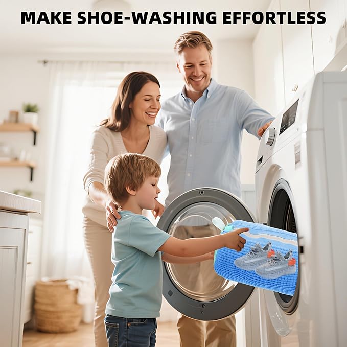 FurrPhunny 2Pcs Shoe Washing Machine Bag, Quick & Easy Cleaning, Laundry Shoe Bag for Washer and Dryer, Cleaning Bag for Sneaker & Most Shoe Types and Sizes (Blue)