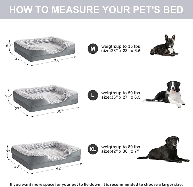 LEXTRO Orthopedic Dog Beds for Large Dogs,Waterproof Dog Bed, Egg Crate Foam Bed for Large Dogs, Big Pet Bed with Washable Removable Waterproof Pillow Cover and Anti-Slip Bottom, Grey